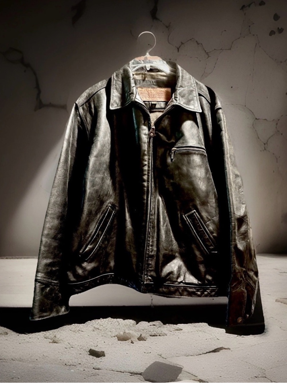 Men's Black Leather Zip Jacket - Classic Bomber Style